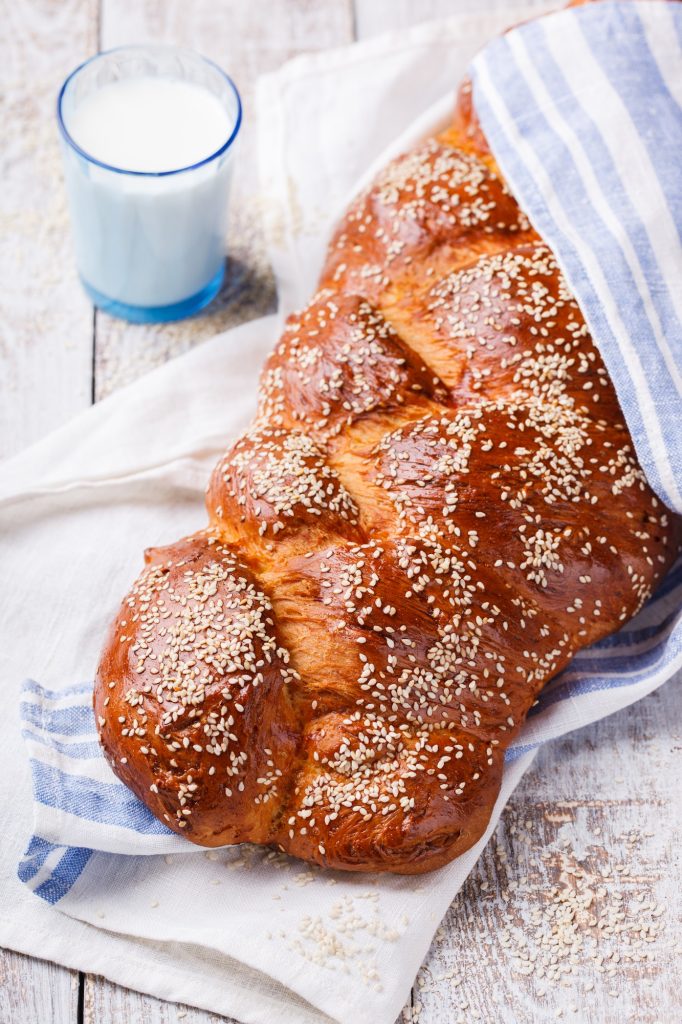 Challah bread with sesame seeds. Pastry.Bread